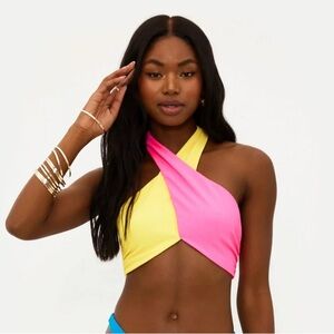 BEACH RIOT Anthropologie Colorblock Cross Halter Bikini Top